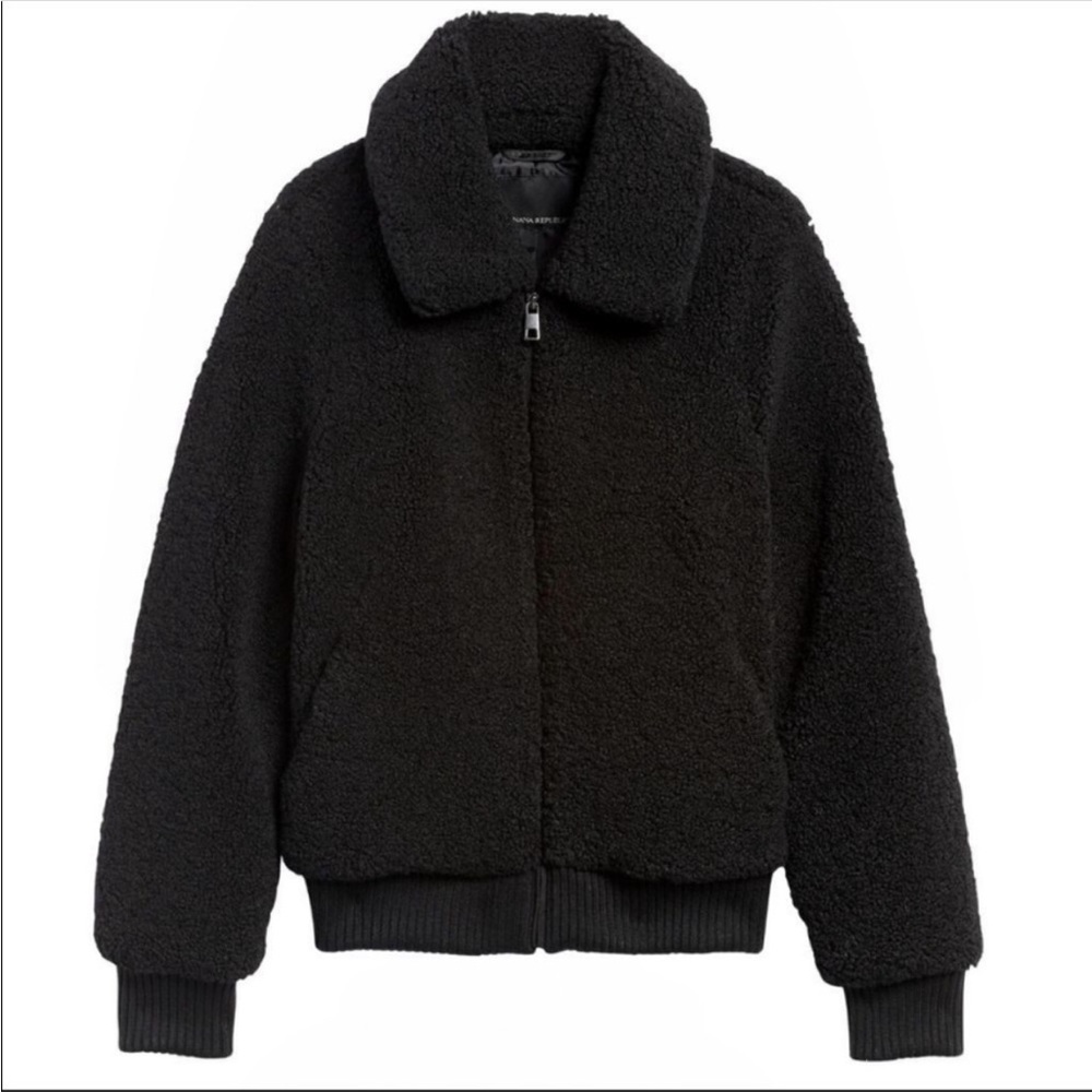Banana Republic Teddy Sherpa Shearling Full Zip Bomber Jacket In Black